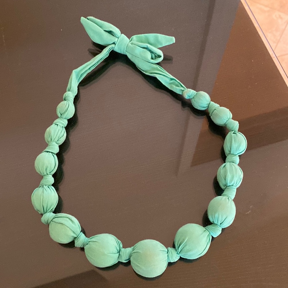 Teal Bead & Knotted Fabric Necklace